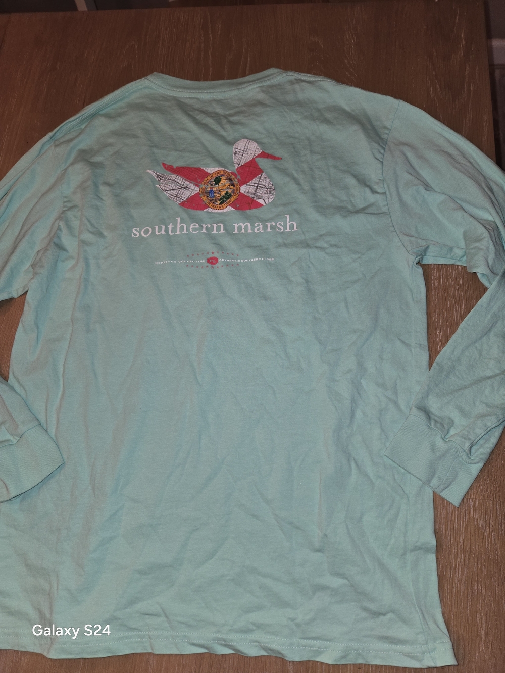 Southern Marsh Long-Sleeve Tee in Seafoam Green with Duck Graphic Mens L